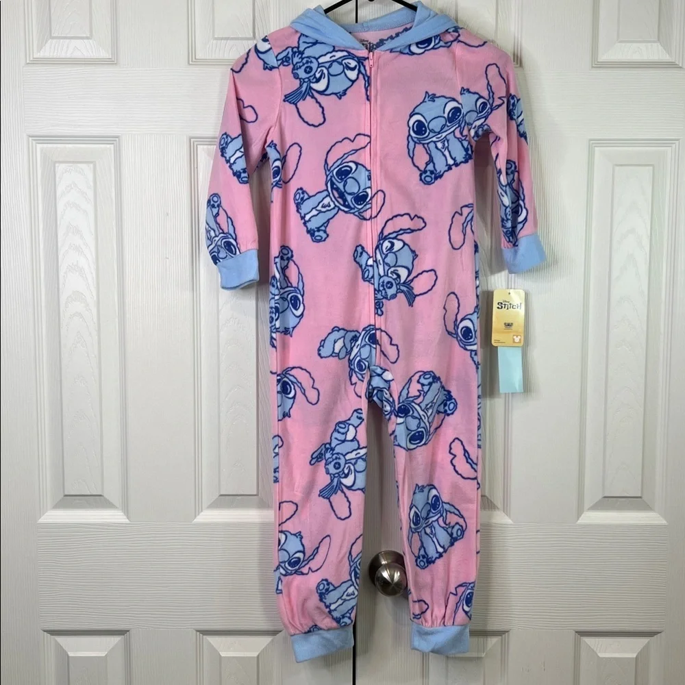 Disney Pink & Blue Lilo & Stitch Hooded Kids One-Piece Footie Size XS